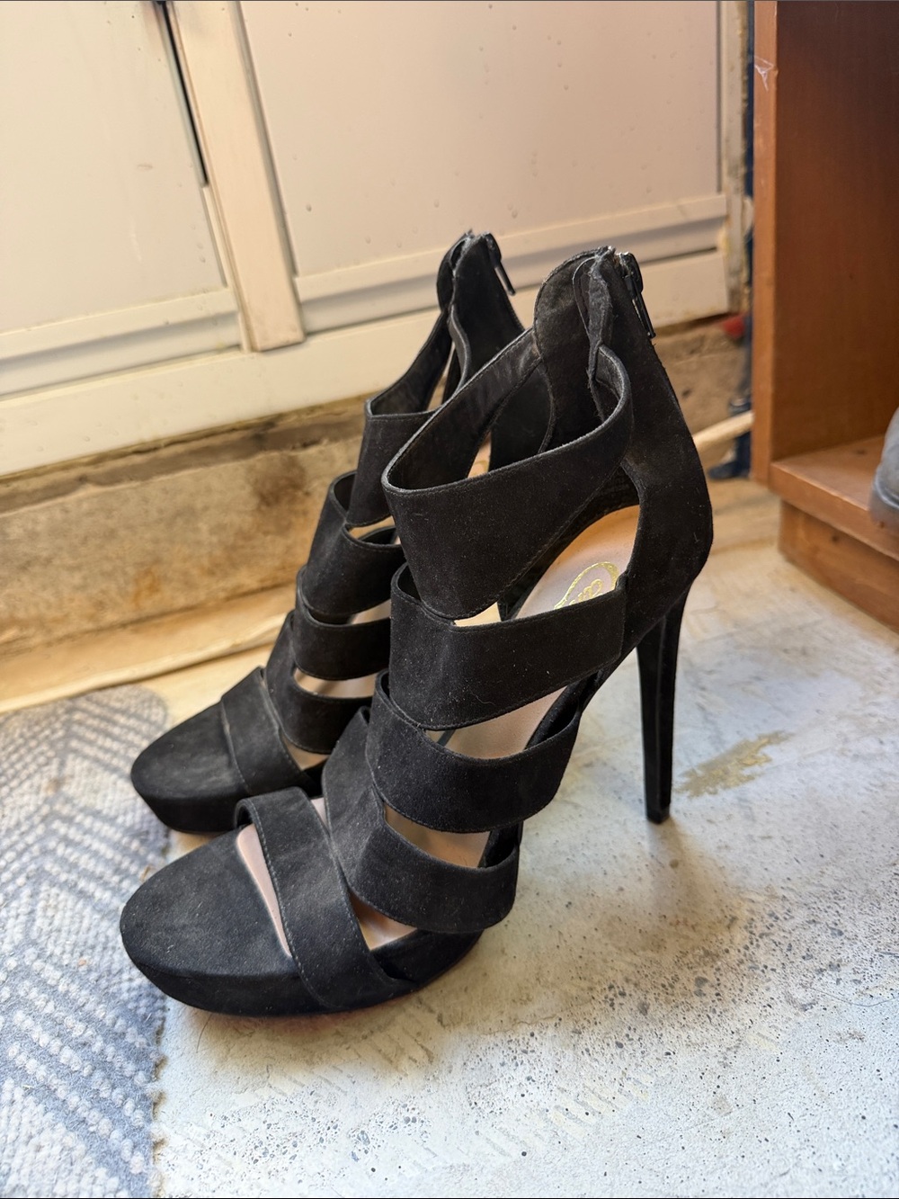 Candie's Black Strappy Suede High Heel Sandals